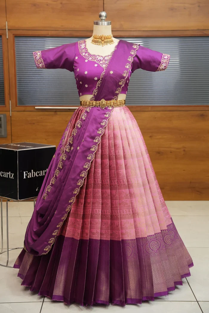 Women's Woven Design zari work Half Saree with Embroidered Blouse and Dupatta HathiGhoda - Image 22