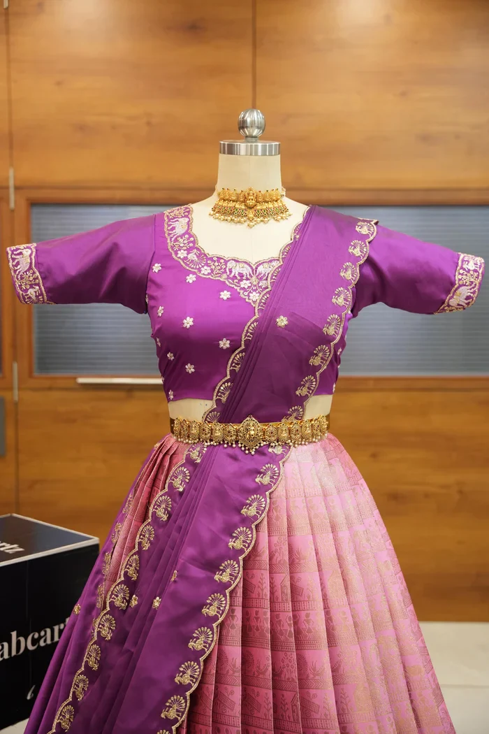 Women's Woven Design zari work Half Saree with Embroidered Blouse and Dupatta HathiGhoda - Image 27