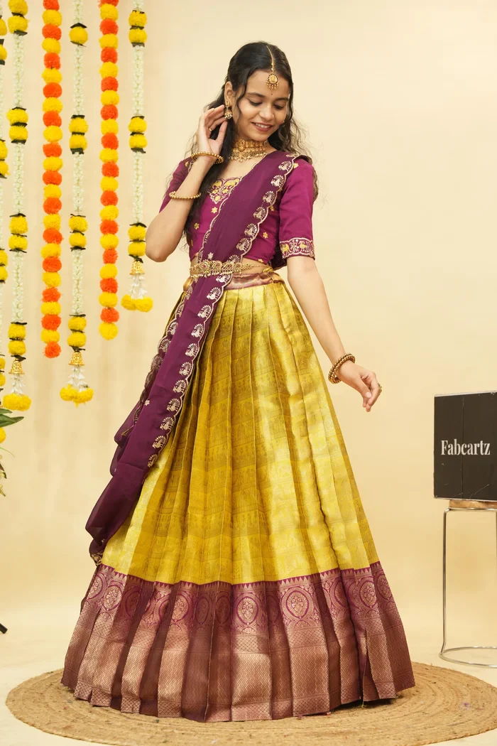Women's Woven Design zari work Half Saree with Embroidered Blouse and Dupatta HathiGhoda
