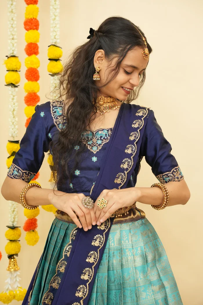 Women's Woven Design zari work Half Saree with Embroidered Blouse and Dupatta HathiGhoda - Image 12