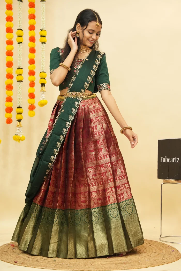 Women's Woven Design zari work Half Saree with Embroidered Blouse and Dupatta HathiGhoda - Image 15