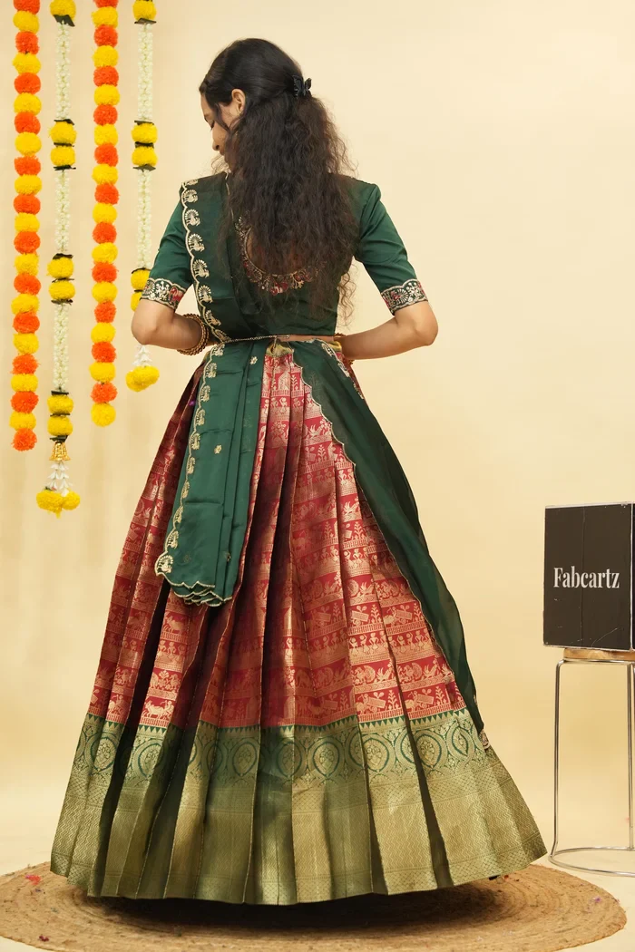 Women's Woven Design zari work Half Saree with Embroidered Blouse and Dupatta HathiGhoda - Image 16