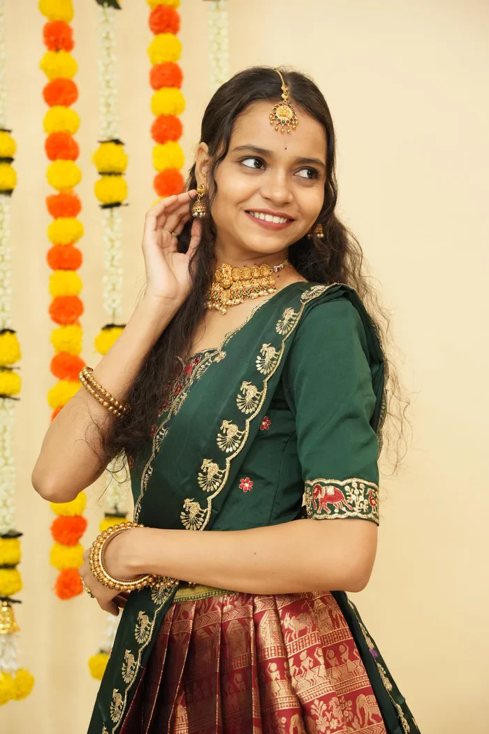 Women's Woven Design zari work Half Saree with Embroidered Blouse and Dupatta HathiGhoda - Image 19