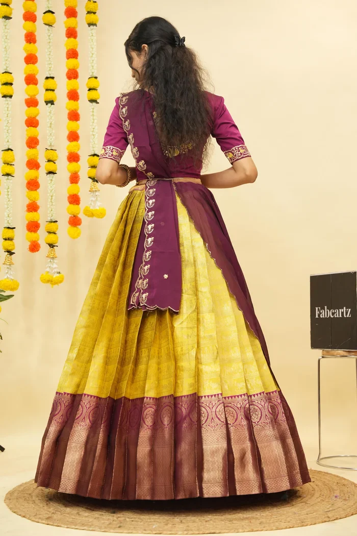 Women's Woven Design zari work Half Saree with Embroidered Blouse and Dupatta HathiGhoda - Image 2