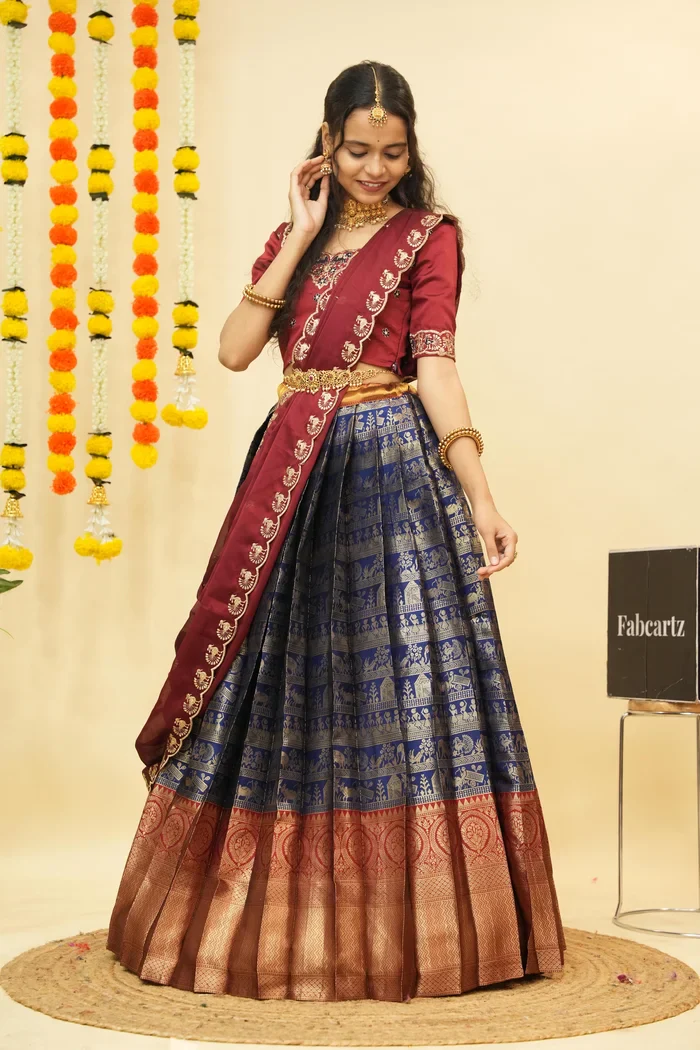 Women's Woven Design zari work Half Saree with Embroidered Blouse and Dupatta HathiGhoda - Image 23