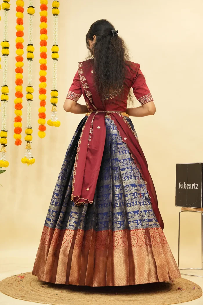Women's Woven Design zari work Half Saree with Embroidered Blouse and Dupatta HathiGhoda - Image 24