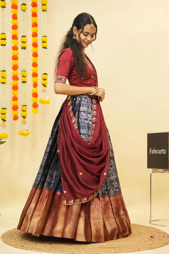 Women's Woven Design zari work Half Saree with Embroidered Blouse and Dupatta HathiGhoda - Image 26