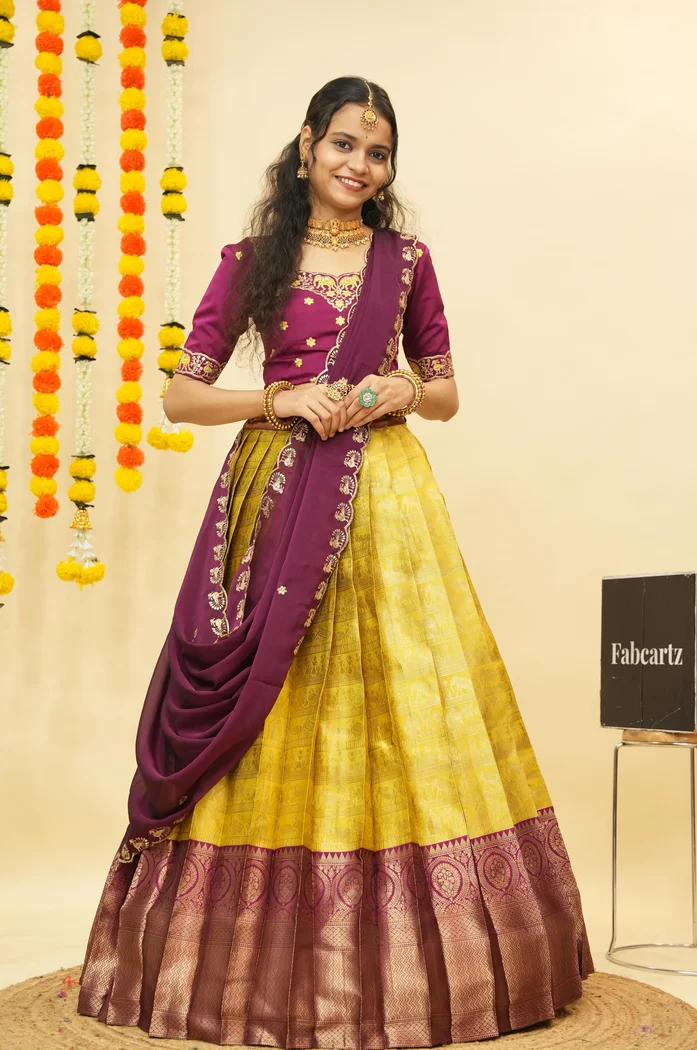 Women's Woven Design zari work Half Saree with Embroidered Blouse and Dupatta HathiGhoda - Image 3