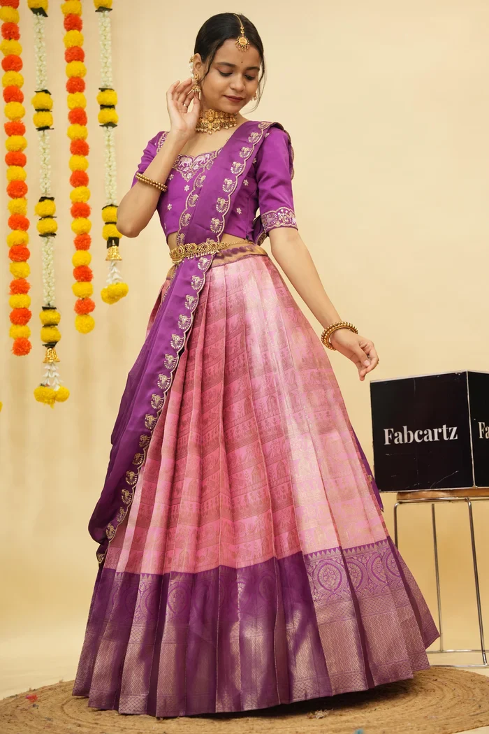 Women's Woven Design zari work Half Saree with Embroidered Blouse and Dupatta HathiGhoda - Image 31