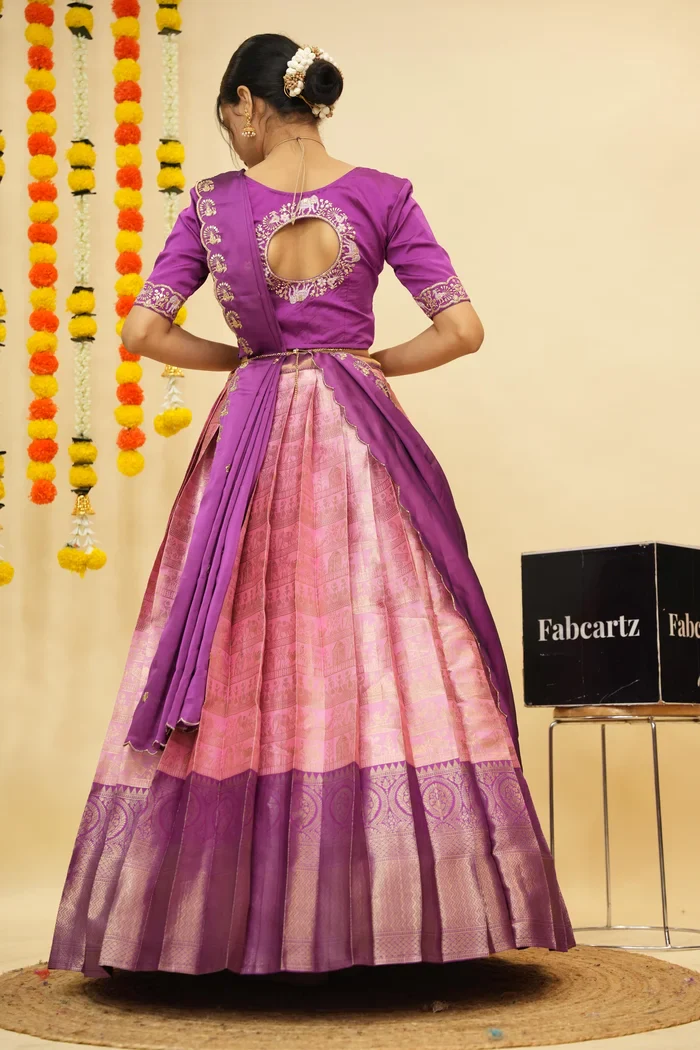Women's Woven Design zari work Half Saree with Embroidered Blouse and Dupatta HathiGhoda - Image 32