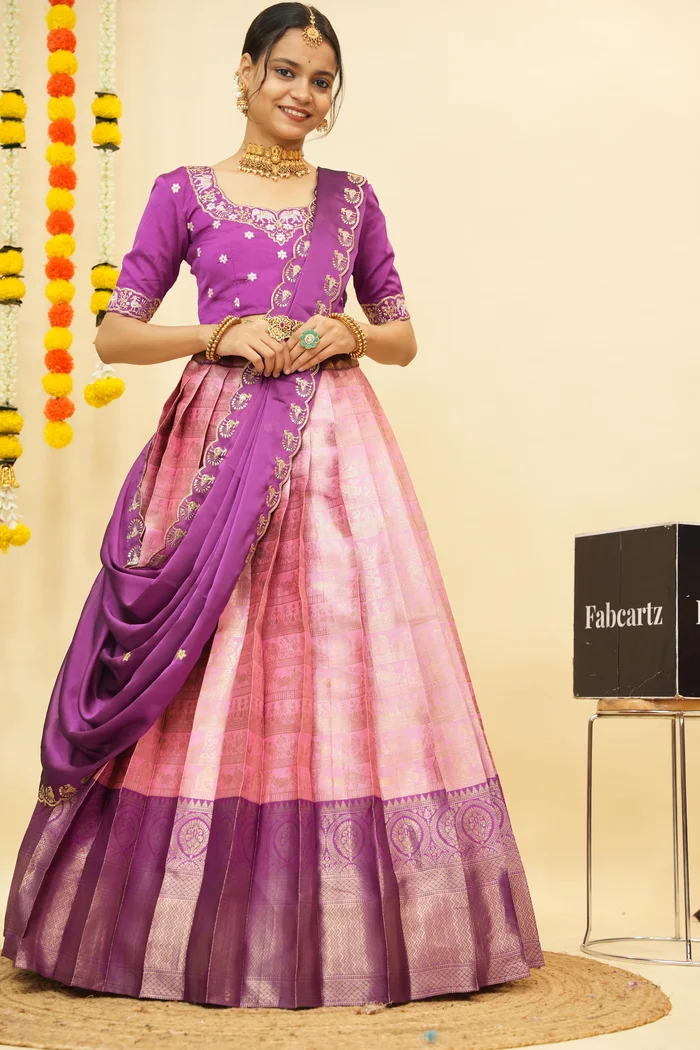 Women's Woven Design zari work Half Saree with Embroidered Blouse and Dupatta HathiGhoda - Image 33