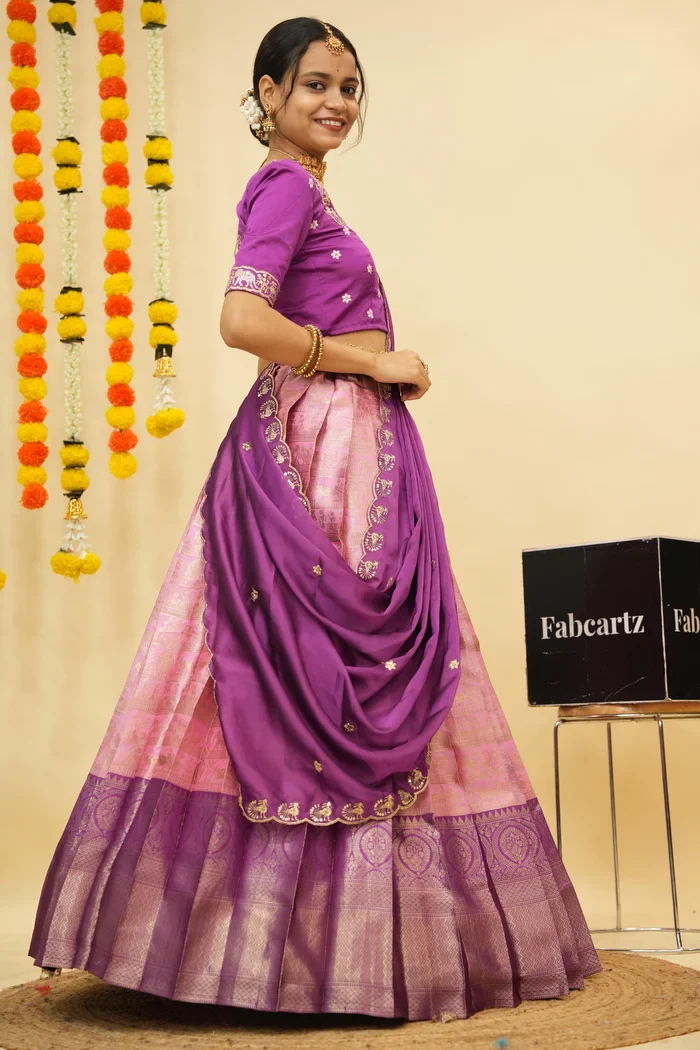 Women's Woven Design zari work Half Saree with Embroidered Blouse and Dupatta HathiGhoda - Image 34