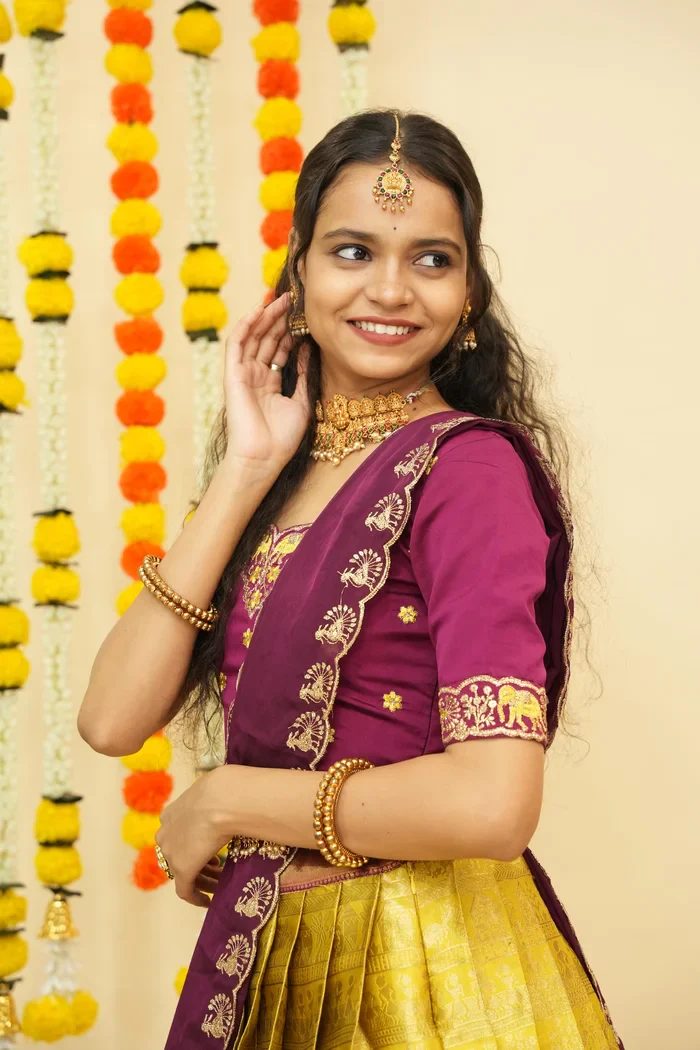 Women's Woven Design zari work Half Saree with Embroidered Blouse and Dupatta HathiGhoda - Image 4