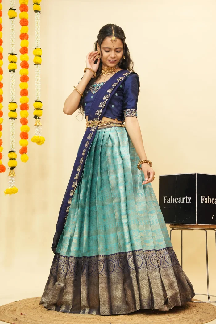 Women's Woven Design zari work Half Saree with Embroidered Blouse and Dupatta HathiGhoda - Image 8