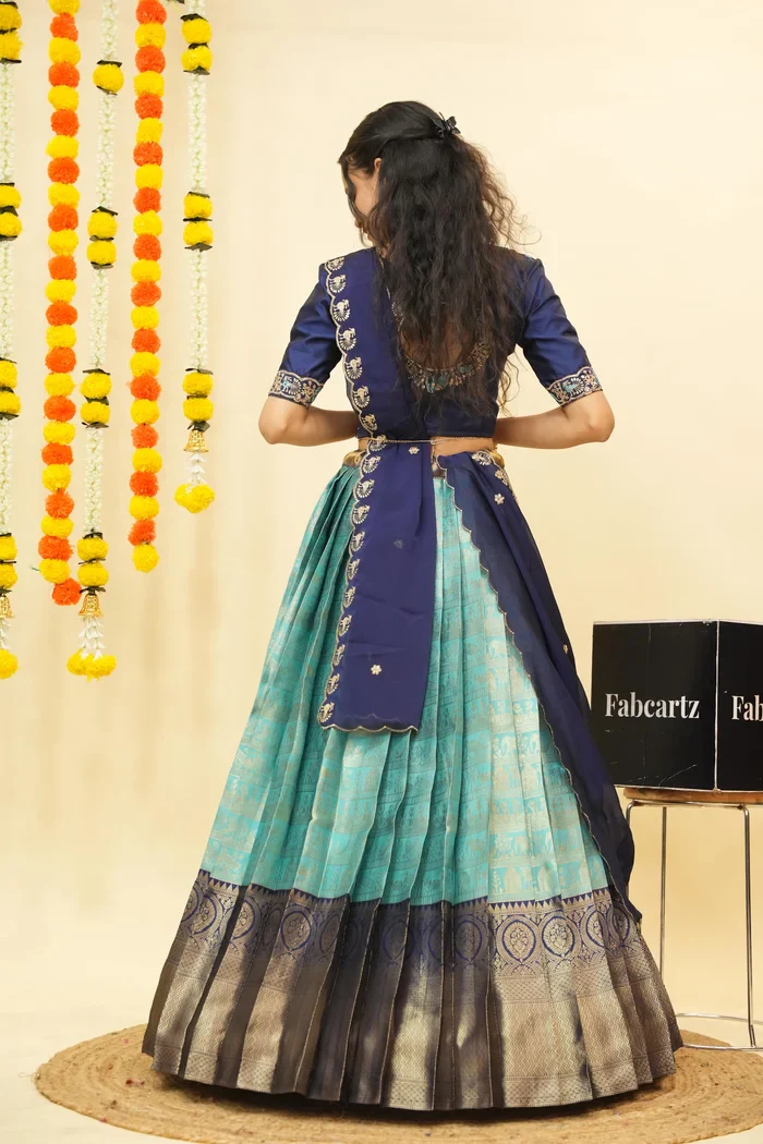 Women's Woven Design zari work Half Saree with Embroidered Blouse and Dupatta HathiGhoda - Image 9