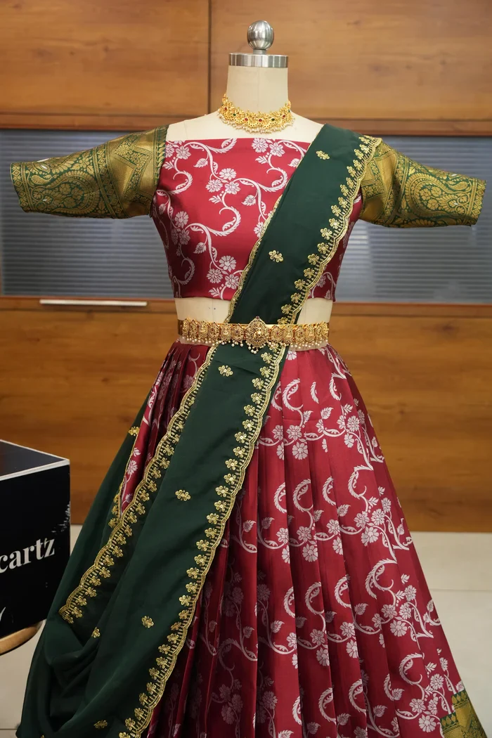 Women's Woven Design zari work Half Saree with Embroidered Blouse and Dupatta HemaValli - Image 4