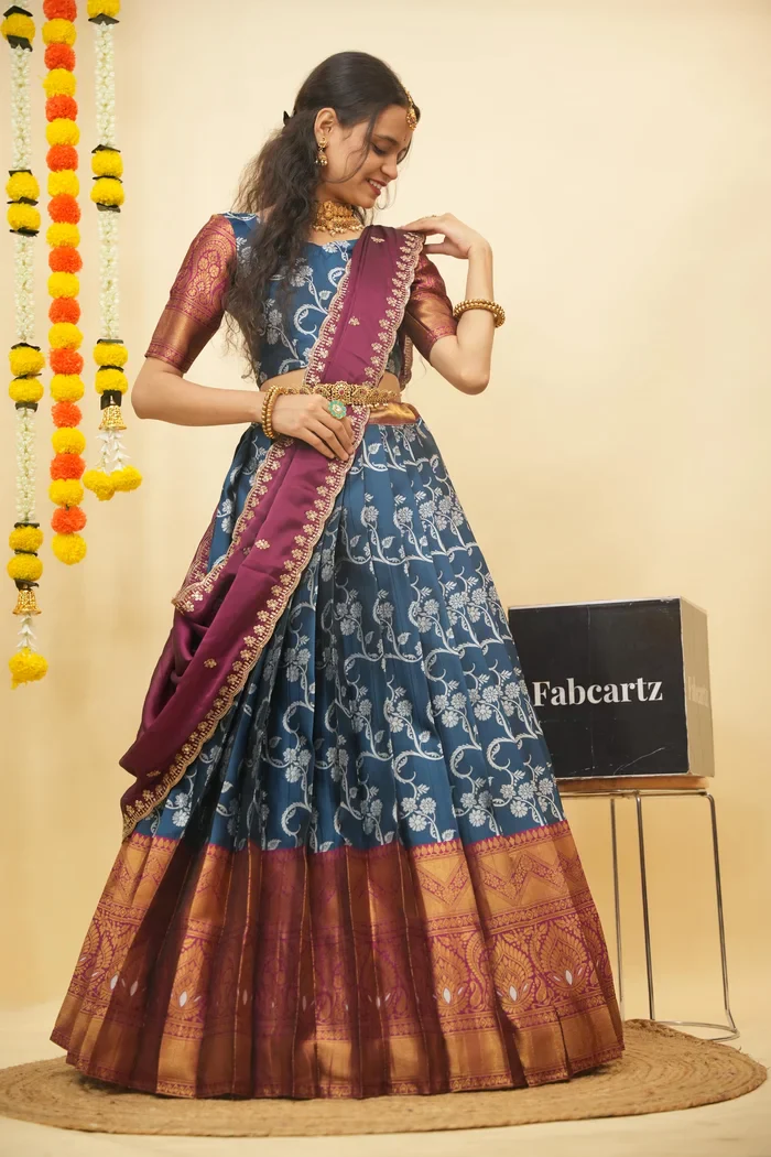 Women's Woven Design zari work Half Saree with Embroidered Blouse and Dupatta HemaValli - Image 10