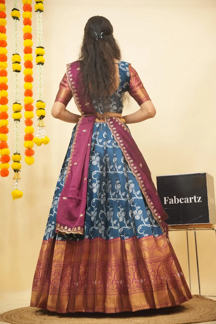 Women's Woven Design zari work Half Saree with Embroidered Blouse and Dupatta HemaValli - Image 11