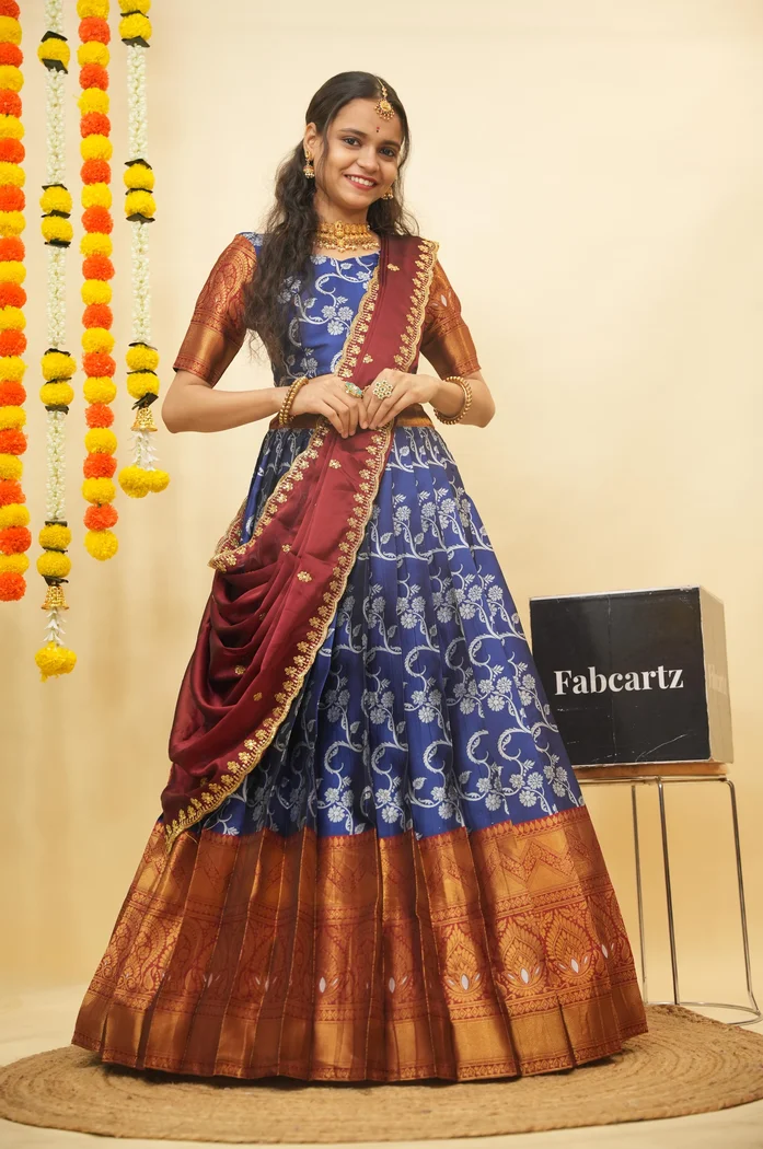 Women's Woven Design zari work Half Saree with Embroidered Blouse and Dupatta HemaValli - Image 17