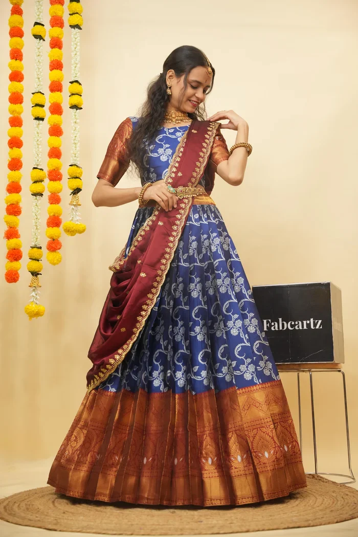 Women's Woven Design zari work Half Saree with Embroidered Blouse and Dupatta HemaValli - Image 18