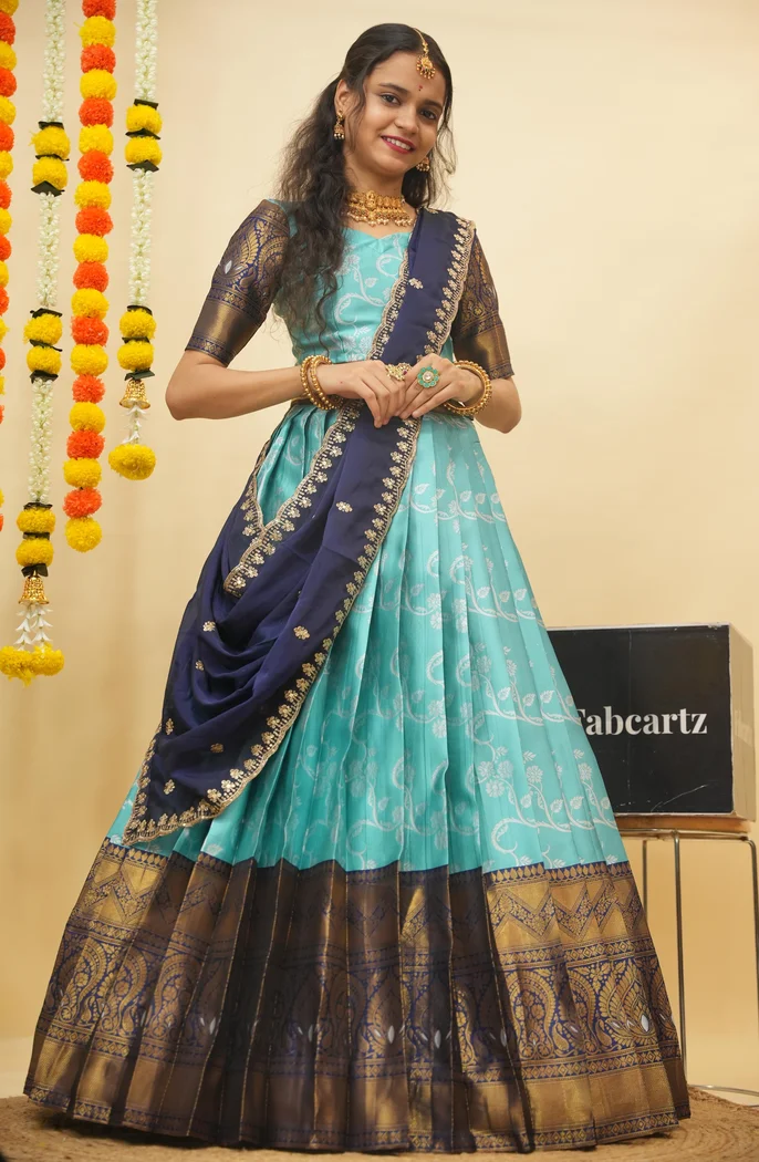 Women's Woven Design zari work Half Saree with Embroidered Blouse and Dupatta HemaValli - Image 25
