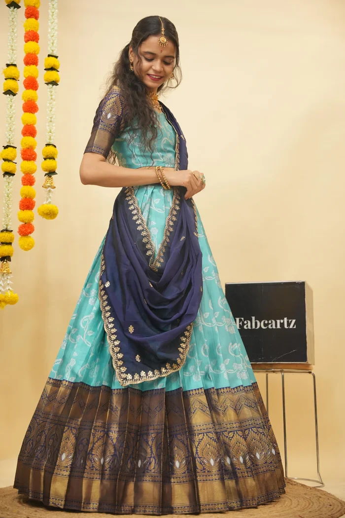 Women's Woven Design zari work Half Saree with Embroidered Blouse and Dupatta HemaValli - Image 28