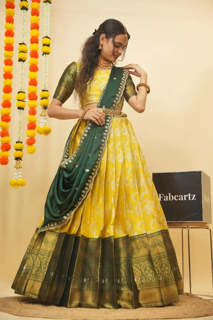 Women's Woven Design zari work Half Saree with Embroidered Blouse and Dupatta HemaValli - Image 34