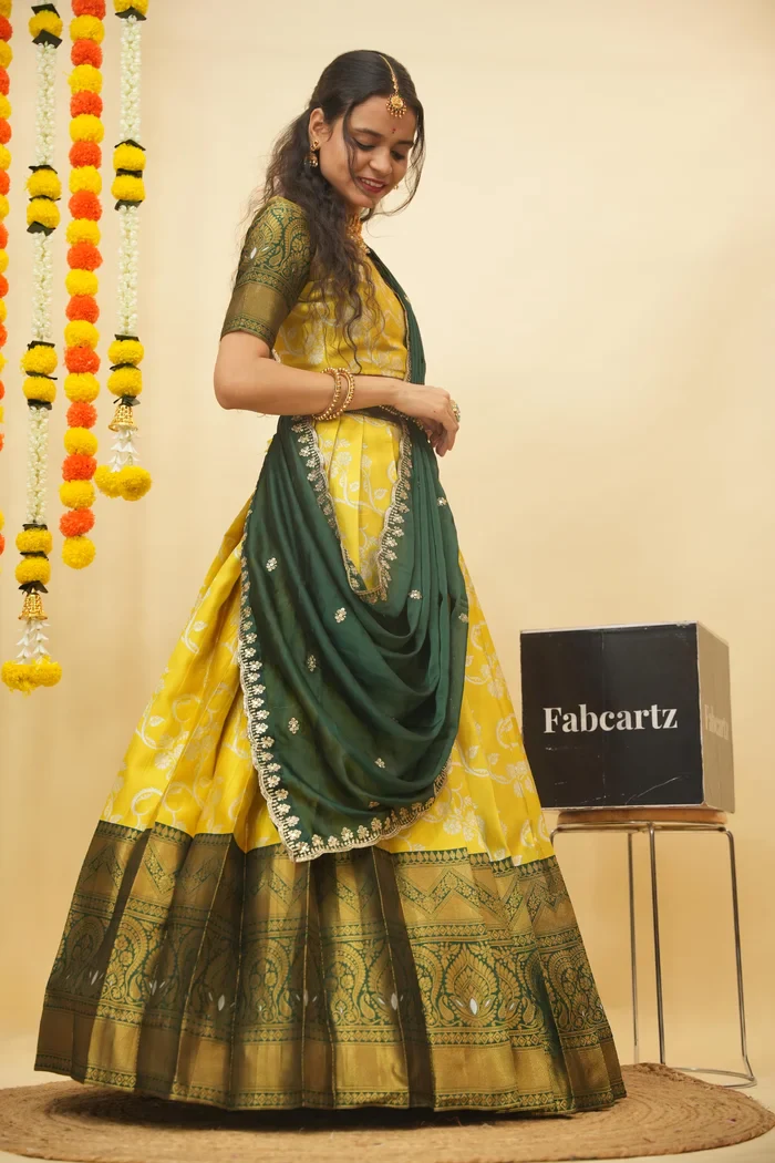 Women's Woven Design zari work Half Saree with Embroidered Blouse and Dupatta HemaValli - Image 36