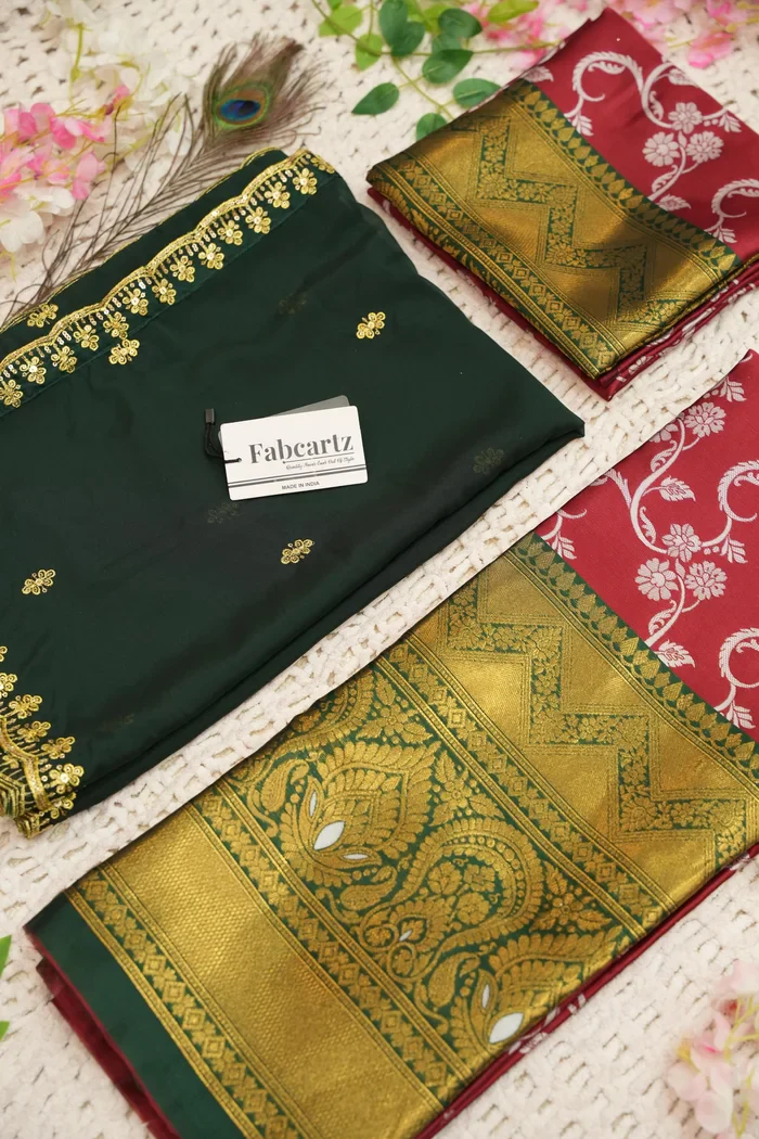 Women's Woven Design zari work Half Saree with Embroidered Blouse and Dupatta HemaValli - Image 43