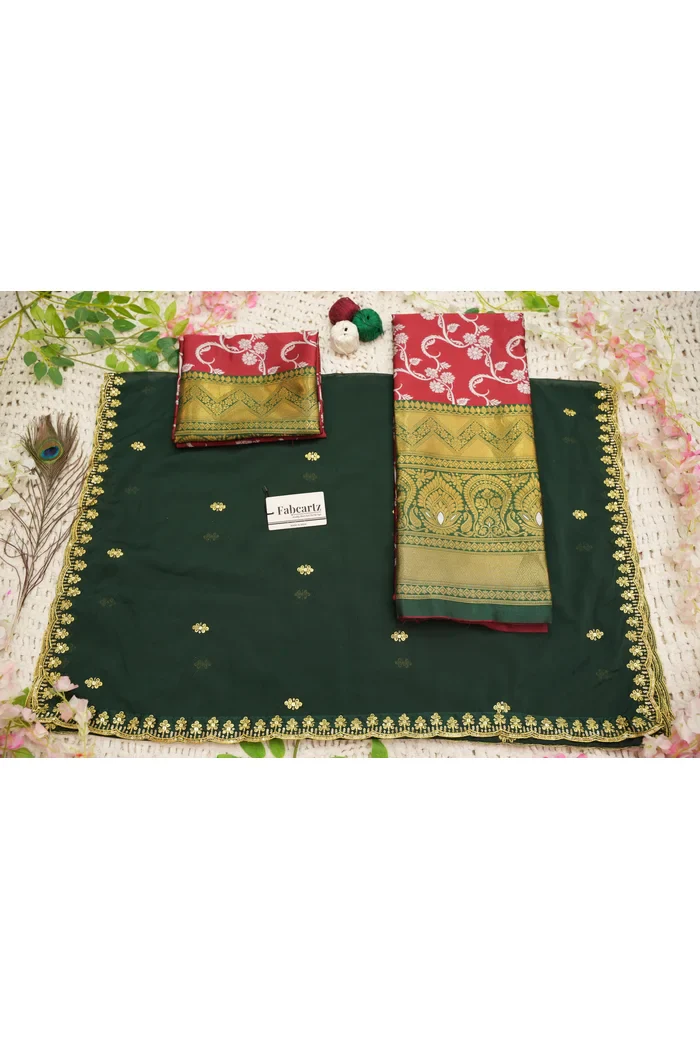 Women's Woven Design zari work Half Saree with Embroidered Blouse and Dupatta HemaValli - Image 47