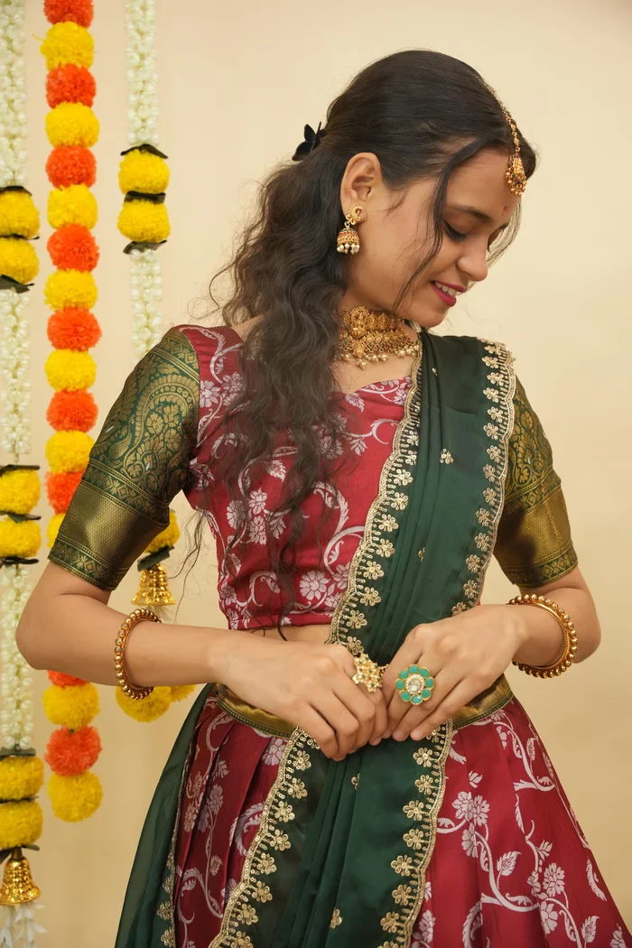 Women's Woven Design zari work Half Saree with Embroidered Blouse and Dupatta HemaValli - Image 5