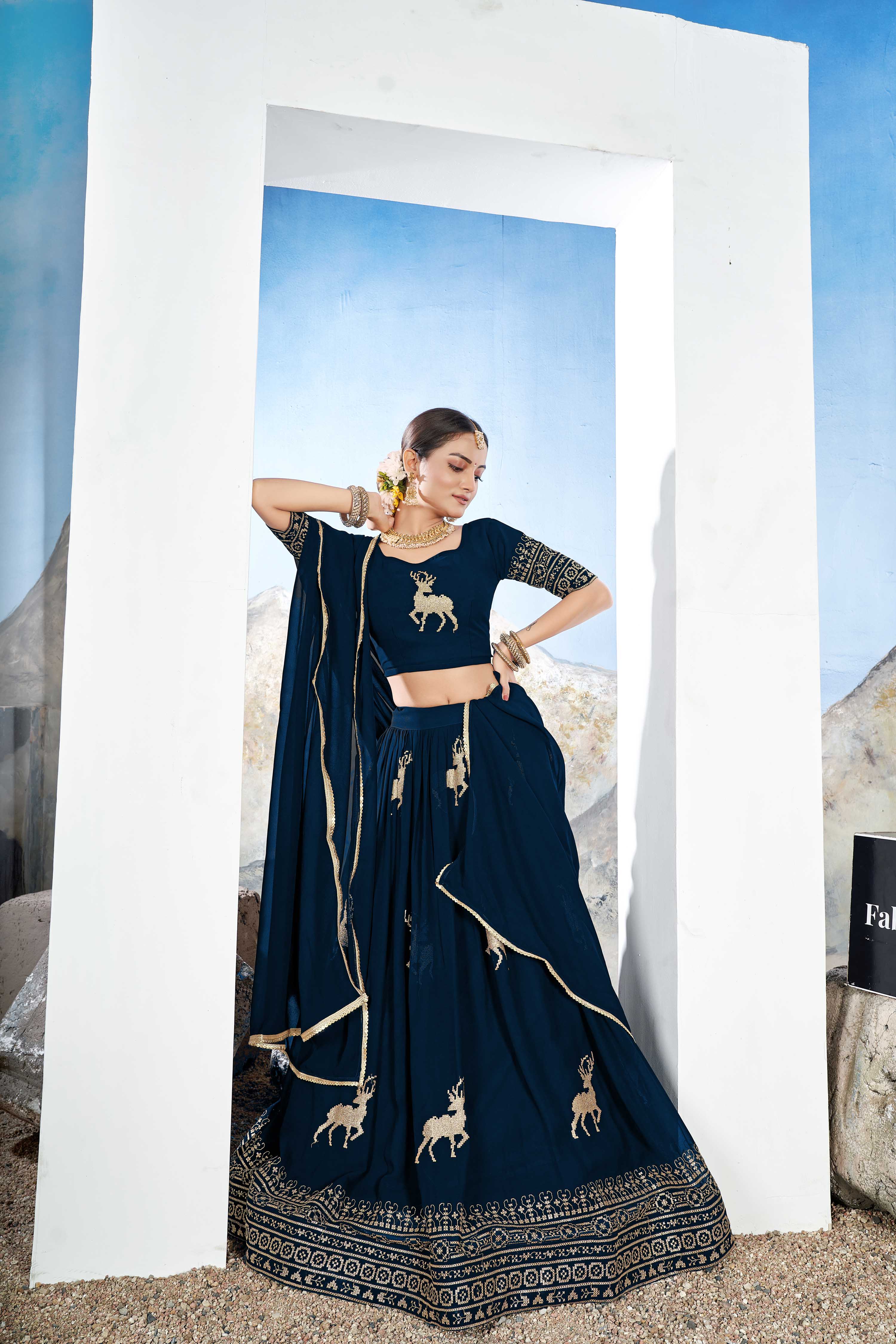 Women's Embroidered Georgette Lehenga Choli with Sequins Work Hiran - Image 10