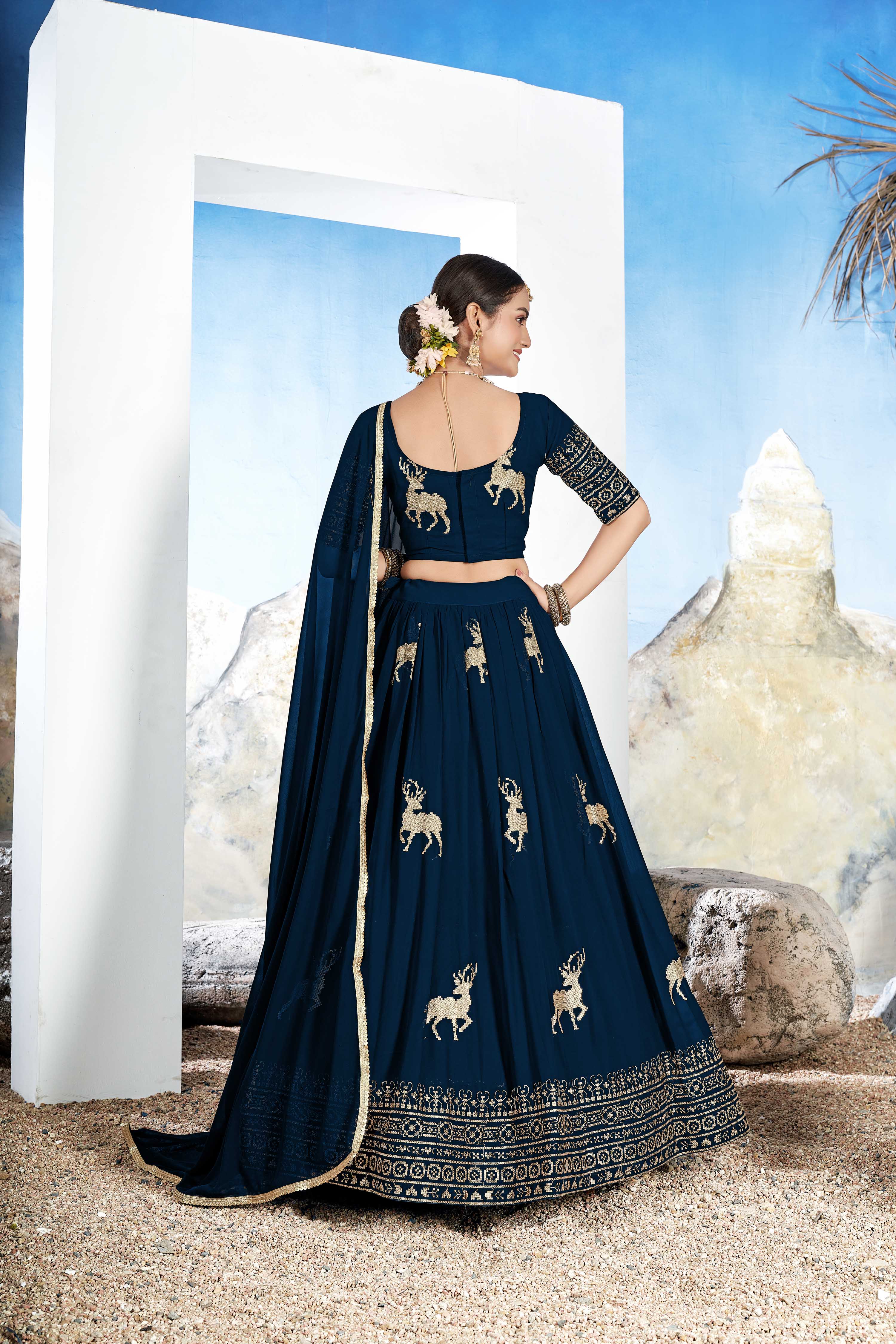 Women's Embroidered Georgette Lehenga Choli with Sequins Work Hiran - Image 12