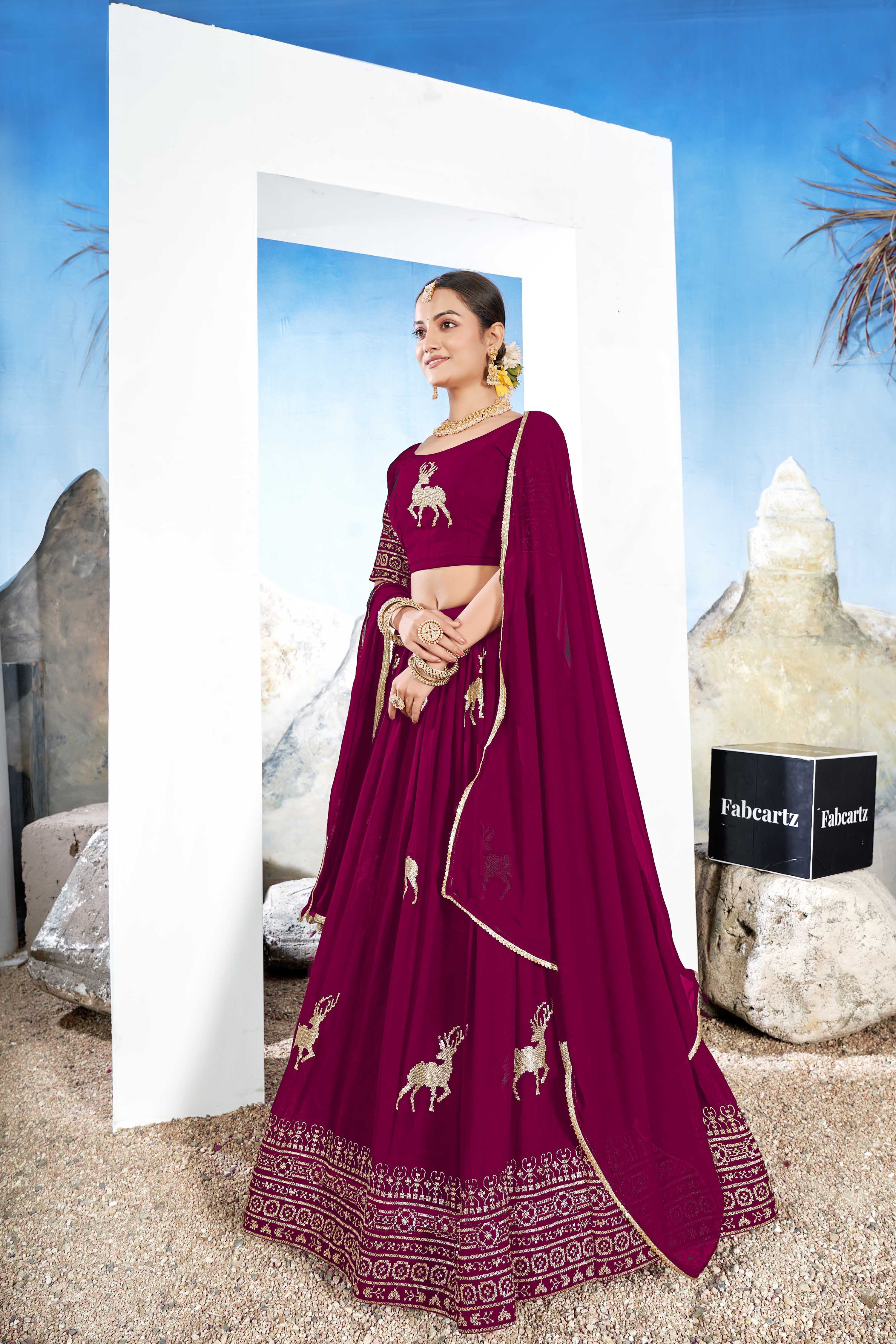 Women's Embroidered Georgette Lehenga Choli with Sequins Work Hiran - Image 22