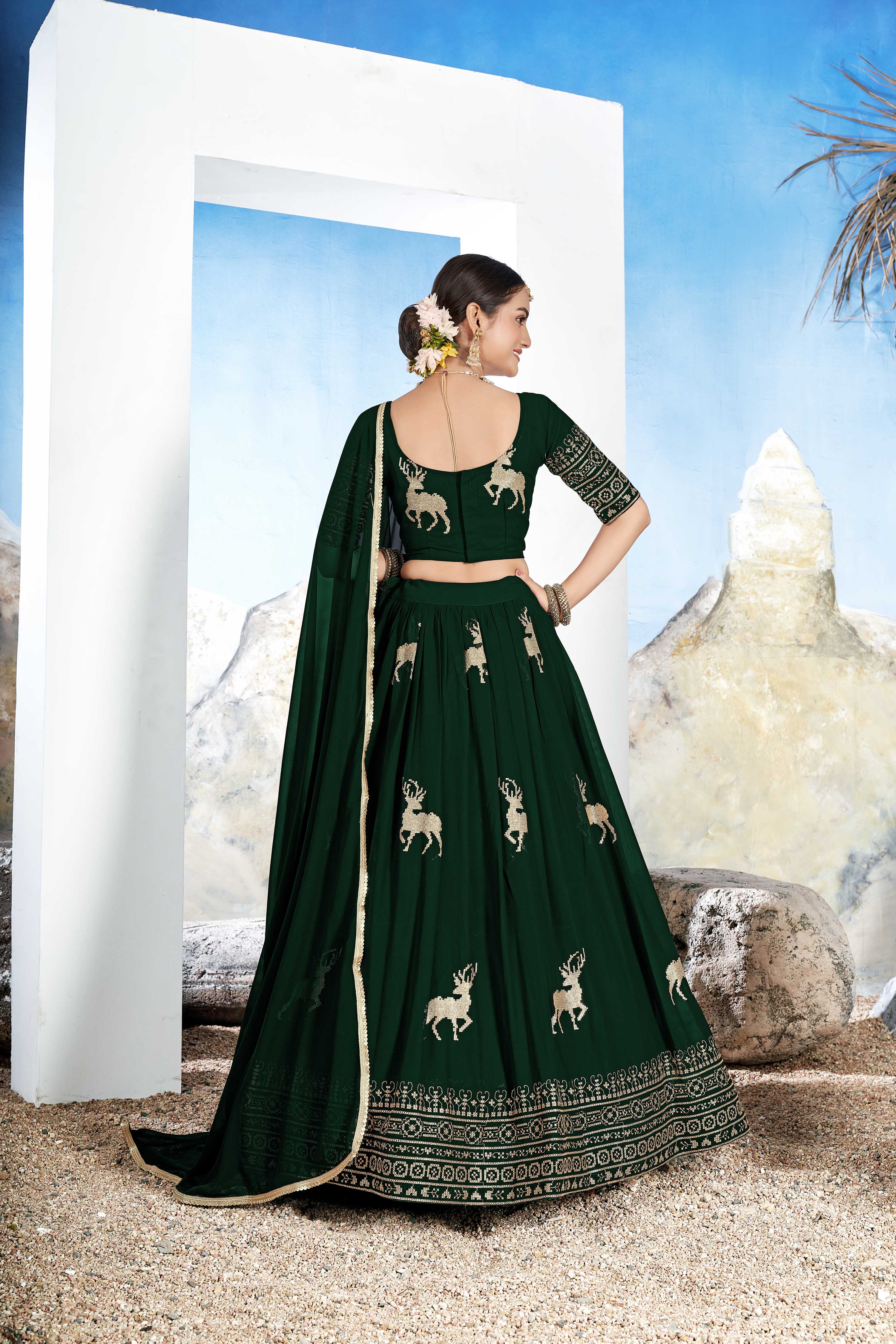 Women's Embroidered Georgette Lehenga Choli with Sequins Work Hiran - Image 26