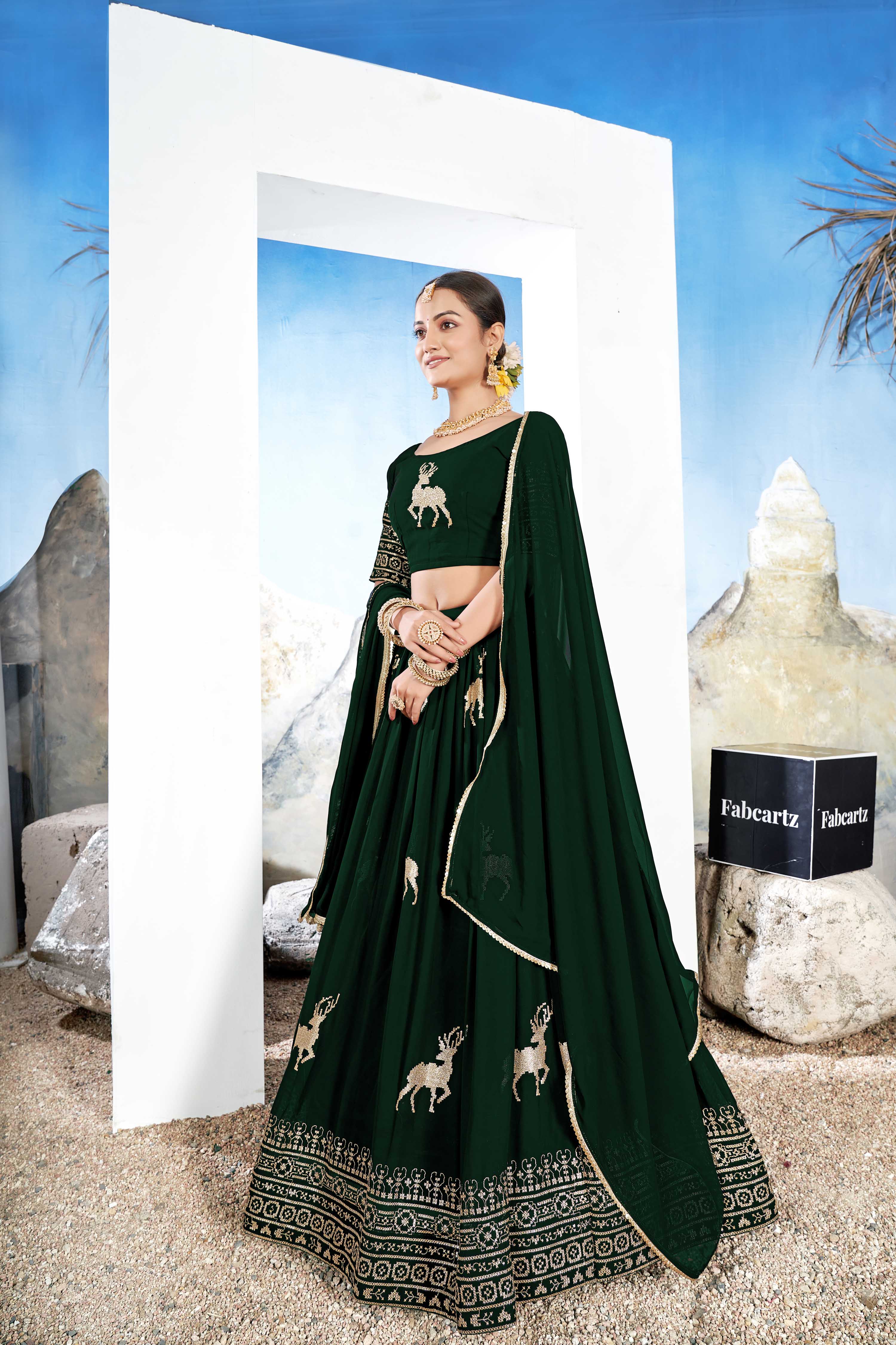 Women's Embroidered Georgette Lehenga Choli with Sequins Work Hiran - Image 30