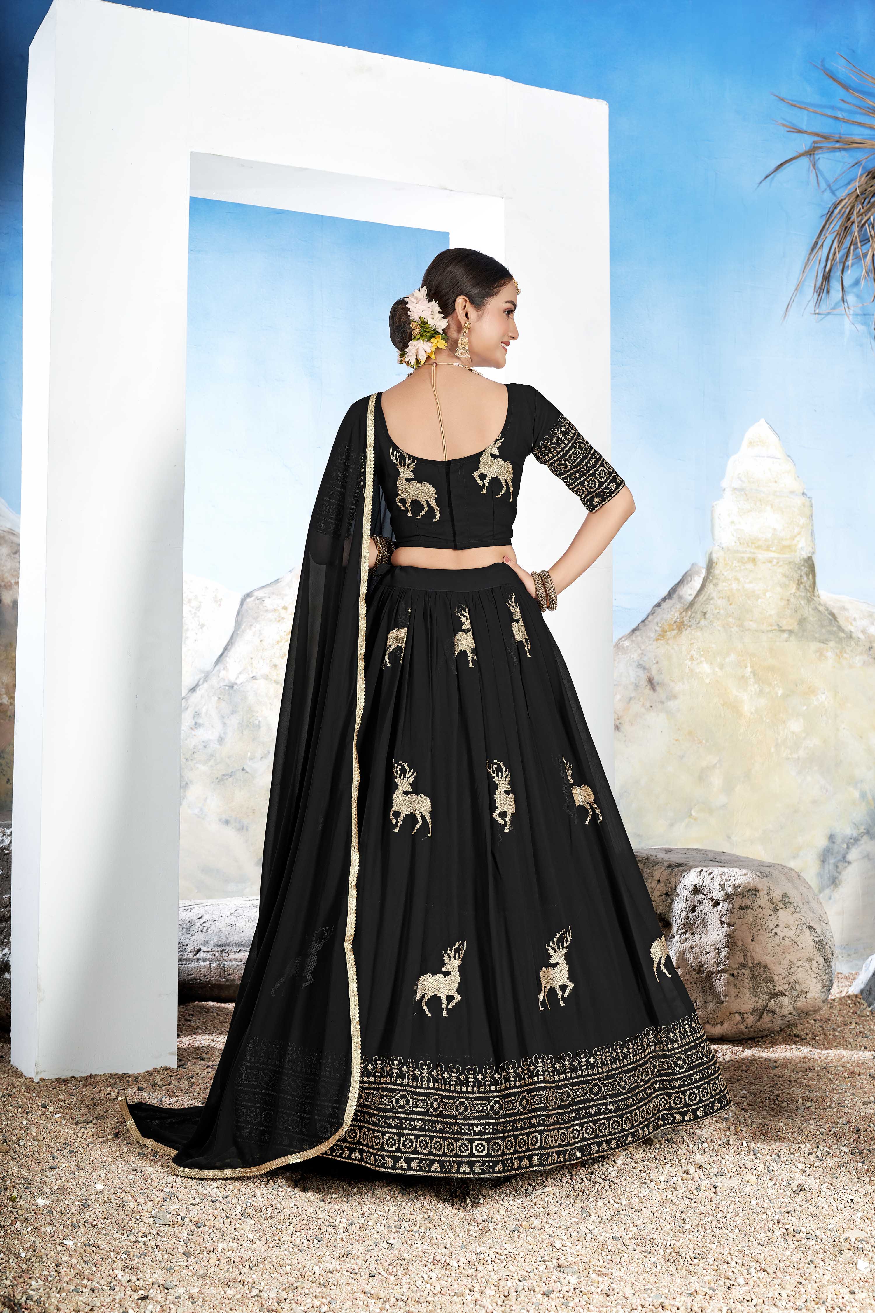 Women's Embroidered Georgette Lehenga Choli with Sequins Work Hiran - Image 5