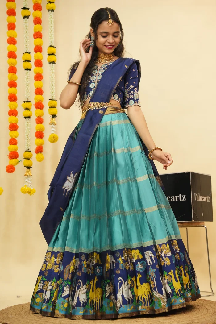 Women's Woven Design zari work Half Saree with Embroidered Blouse and Dupatta HiranPattu - Image 13