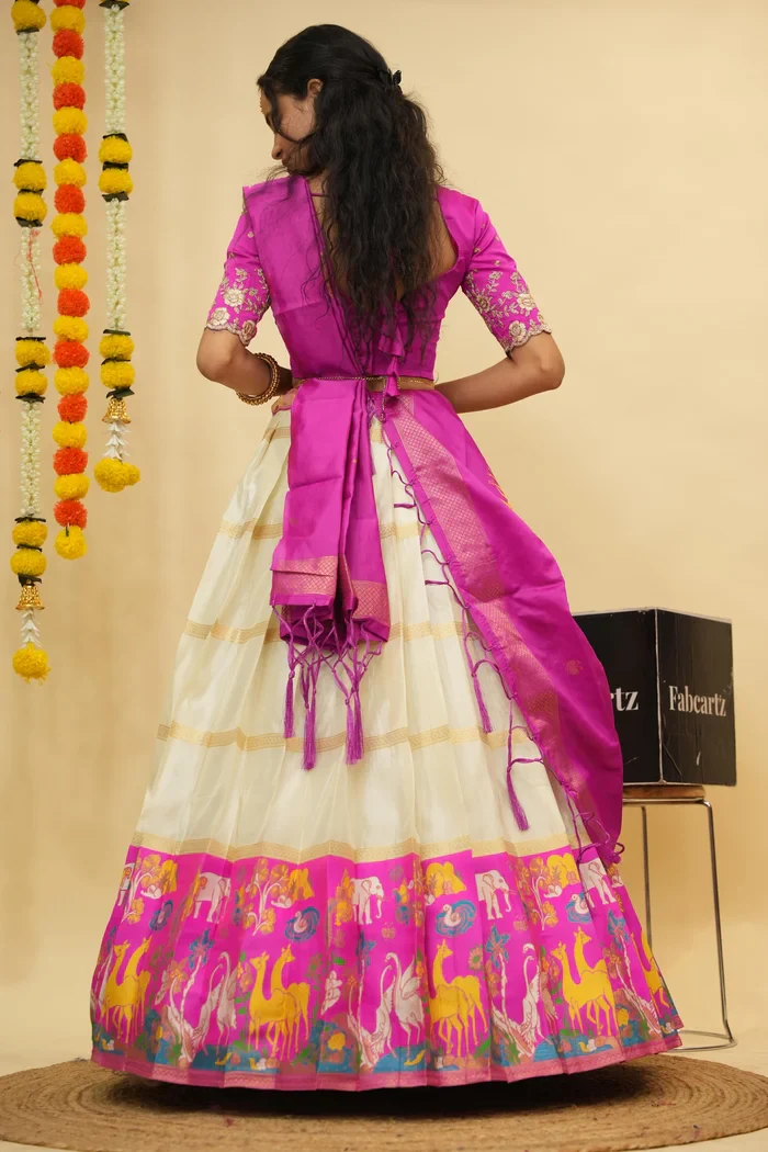 Women's Woven Design zari work Half Saree with Embroidered Blouse and Dupatta HiranPattu - Image 28