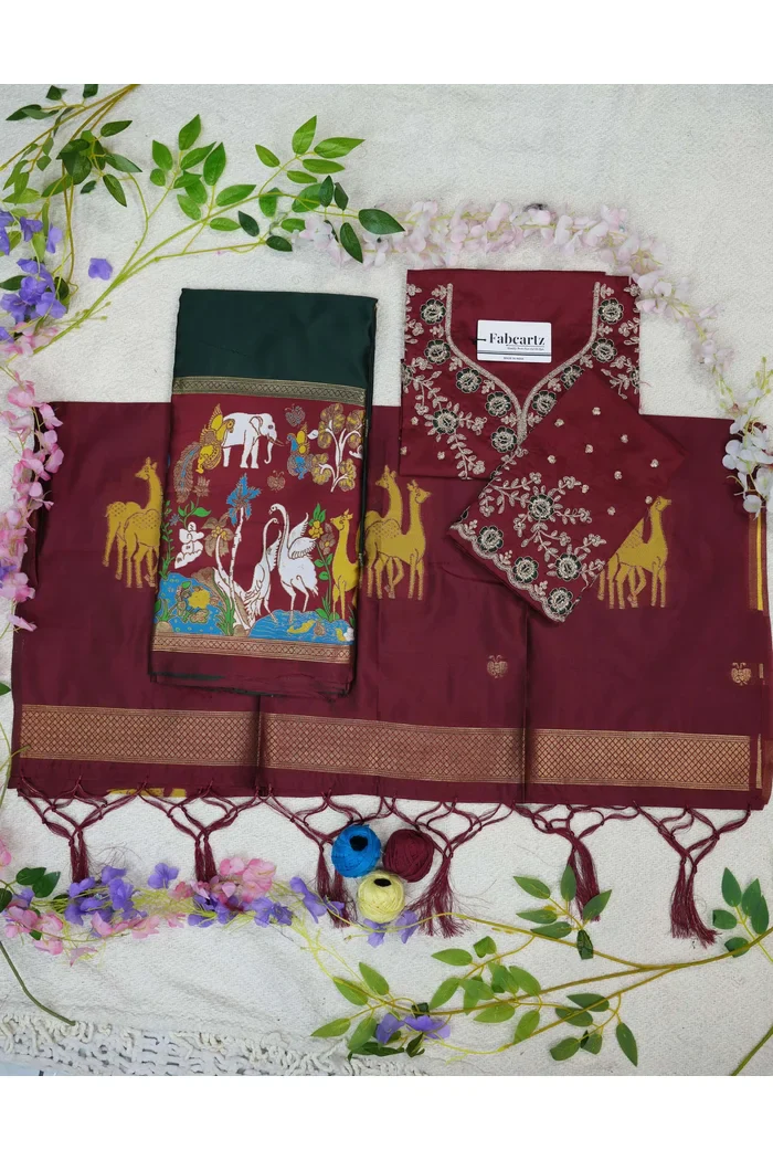 HiranPattu Women's Woven Design zari work Half Saree with Embroidered Blouse and Dupatta - Image 45