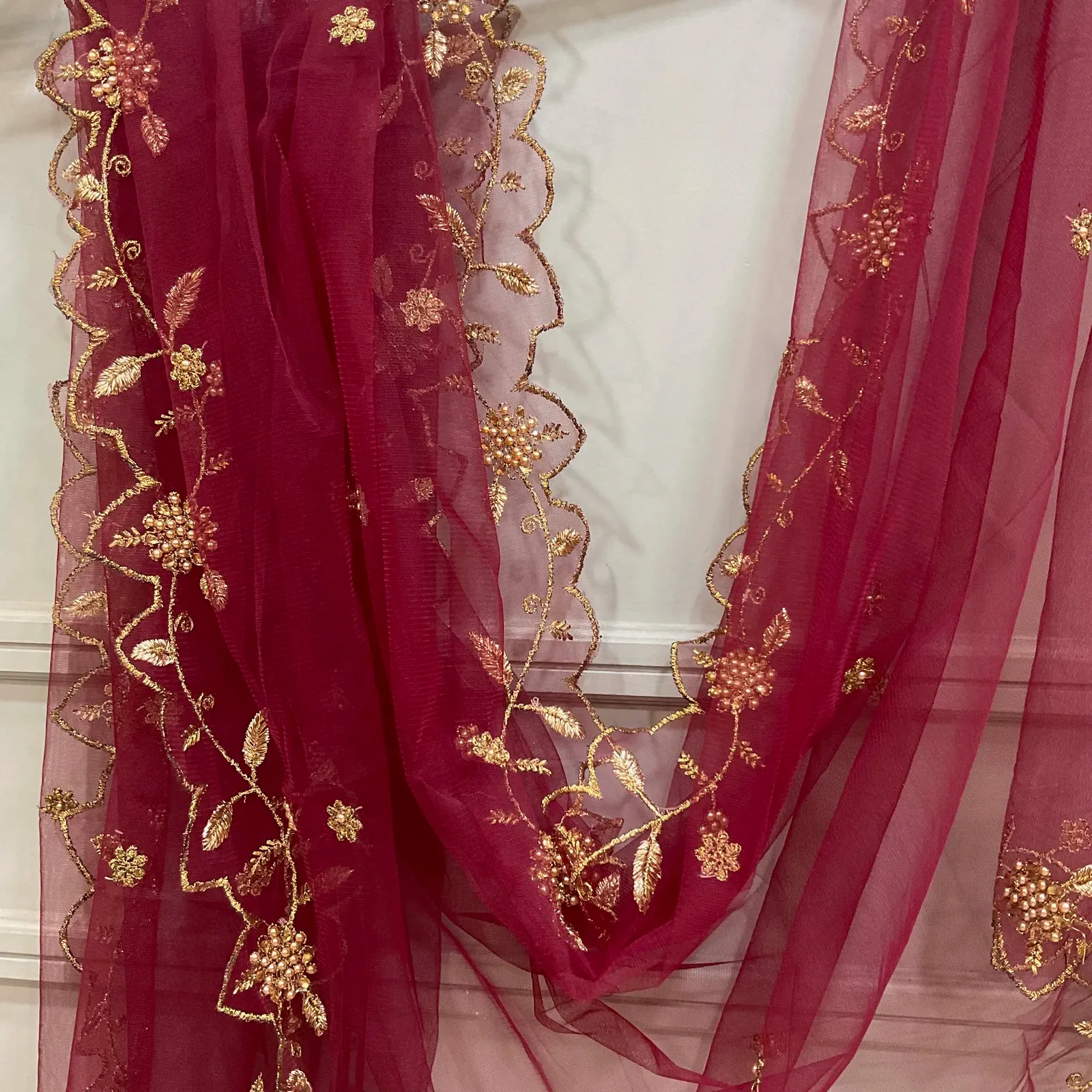 Beautiful Embroidery & Beads work Net Dupatta for women | Only Dupatta JananiDup - Image 11