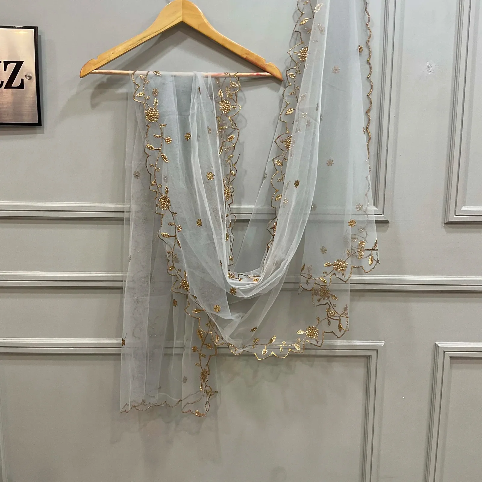 Beautiful Embroidery & Beads work Net Dupatta for women | Only Dupatta JananiDup - Image 7