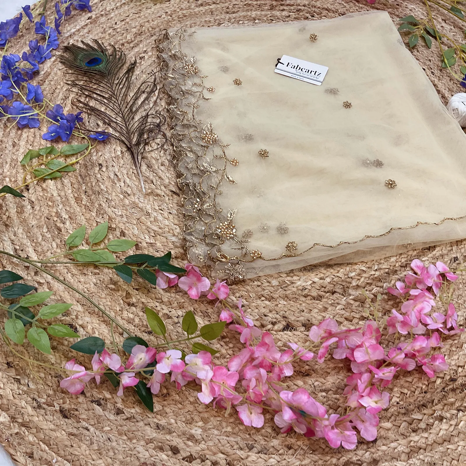 Beautiful Embroidery & Beads work Net Dupatta for women | Only Dupatta JananiDup - Image 10