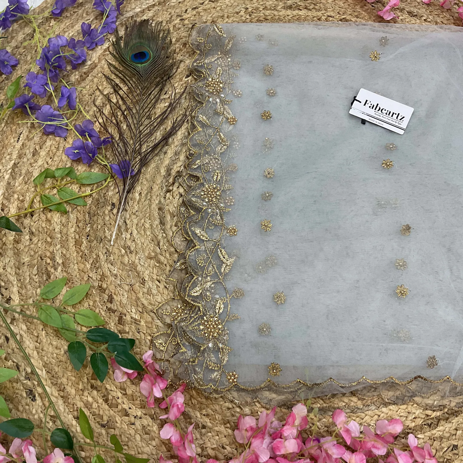 Beautiful Embroidery & Beads work Net Dupatta for women | Only Dupatta JananiDup - Image 14