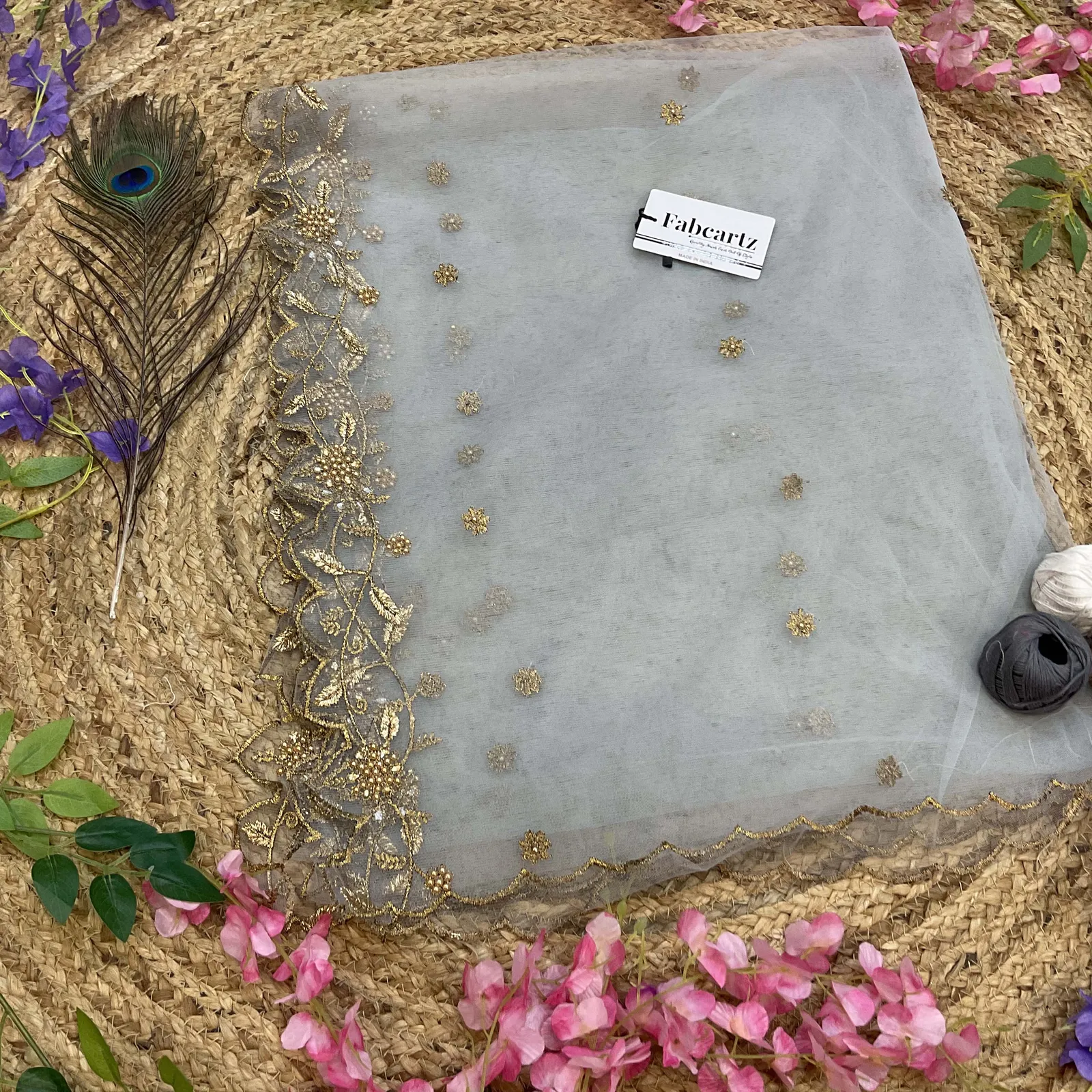 Beautiful Embroidery & Beads work Net Dupatta for women | Only Dupatta JananiDup - Image 15