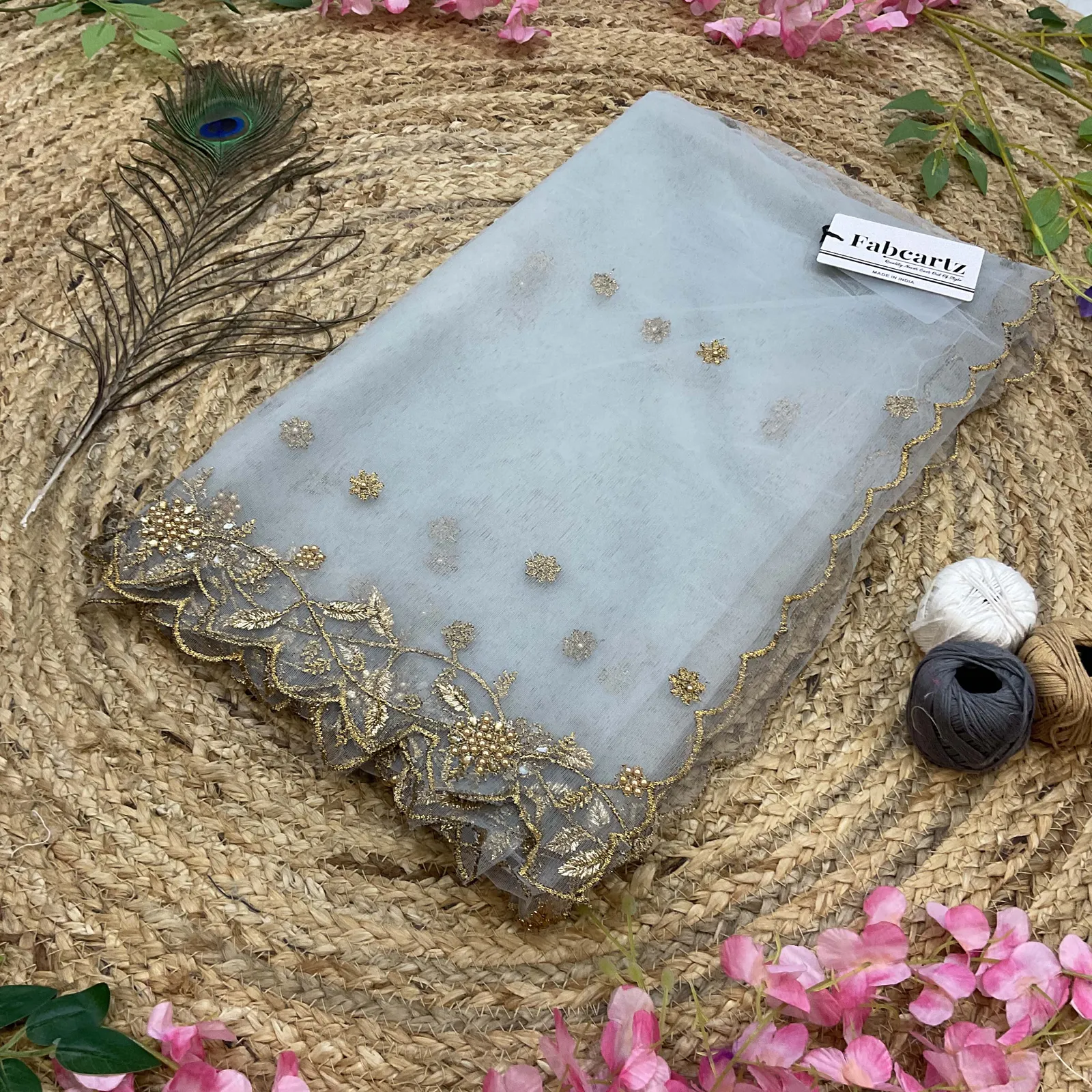 Beautiful Embroidery & Beads work Net Dupatta for women | Only Dupatta JananiDup - Image 17