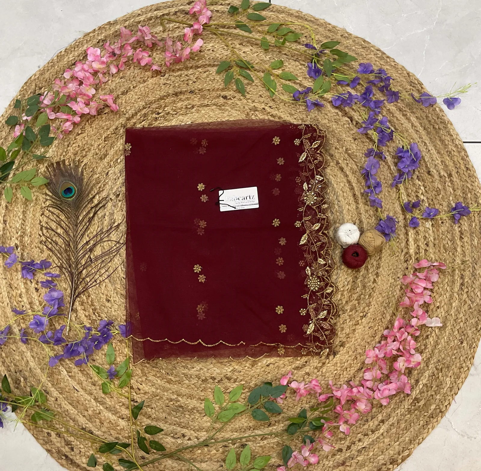 Beautiful Embroidery & Beads work Net Dupatta for women | Only Dupatta JananiDup - Image 18