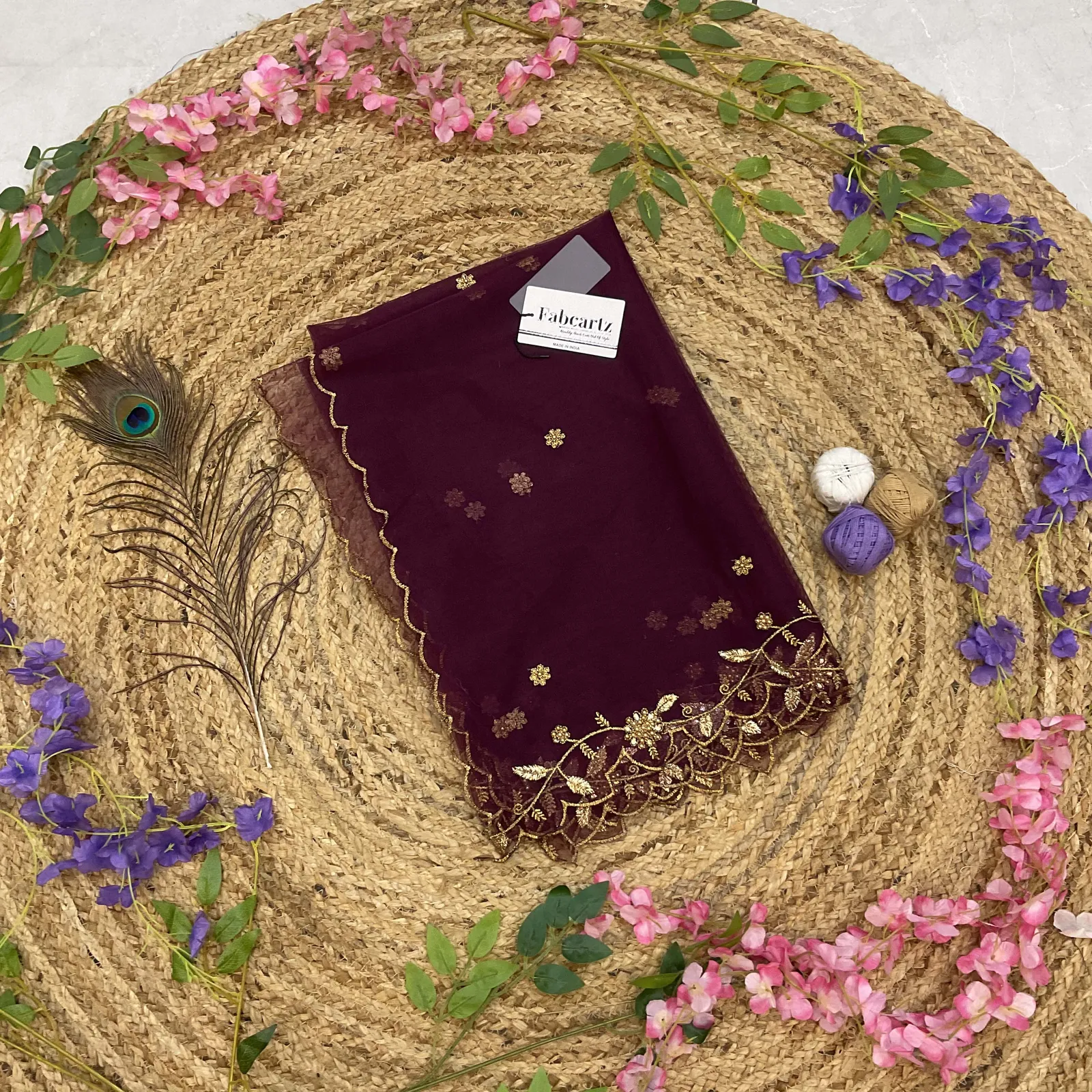 Beautiful Embroidery & Beads work Net Dupatta for women | Only Dupatta JananiDup - Image 3