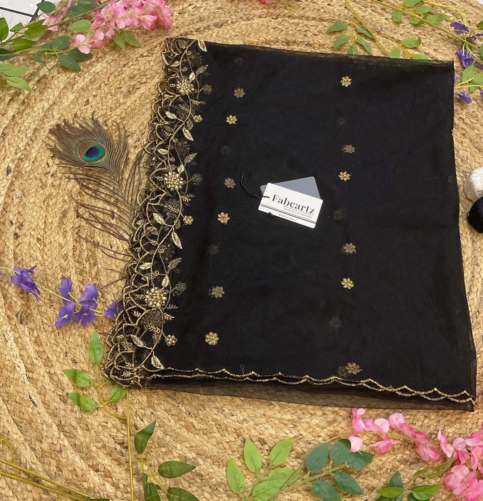Beautiful Embroidery & Beads work Net Dupatta for women | Only Dupatta JananiDup - Image 4