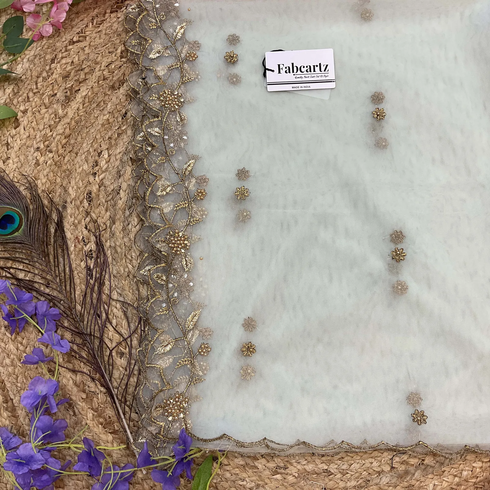 Beautiful Embroidery & Beads work Net Dupatta for women | Only Dupatta JananiDup - Image 45